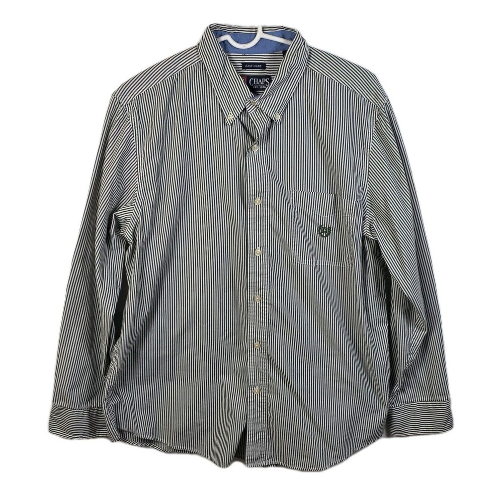 CHAPS Men's Large Green Striped Button-Down Long Sleeve Dress Shirt